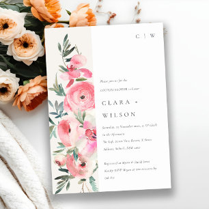 Rosa Rose Orchid Wasserfarbe Blumenpaare Dusche Einladung