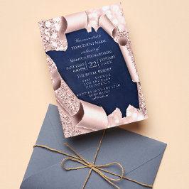 Rosa Rose Pastel Pulver 3D Frame Blue Navy Einladung