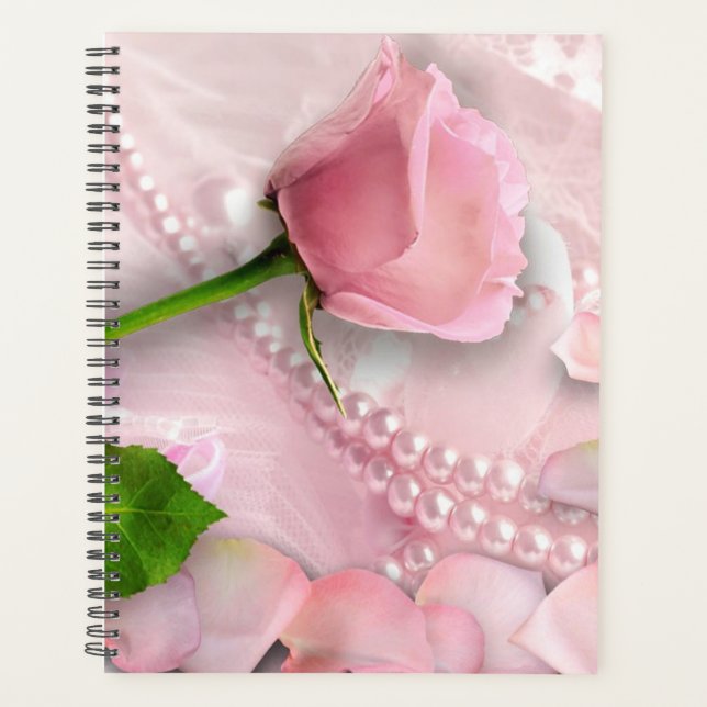 Rosa Rose, Perlen und Perlen Planer (Vorderseite)