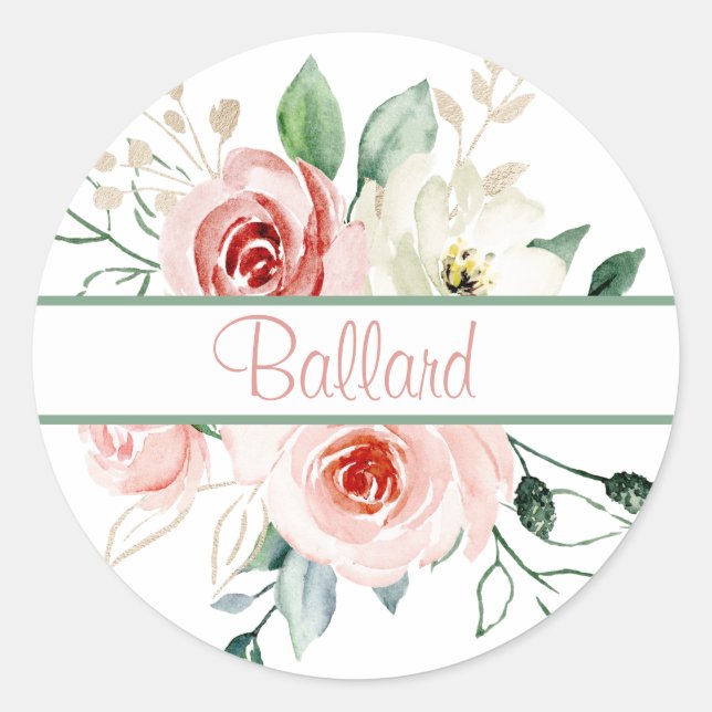 Rosa Rose Personalisiert Name Umschlag Aufkleber (Vorderseite)