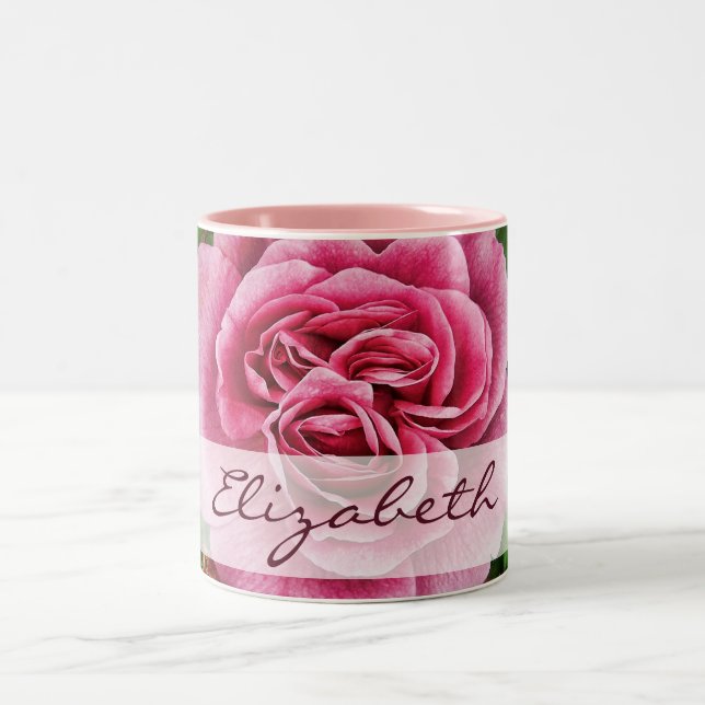 Rosa Rose personalisiert Zweifarbige Tasse (Mittel)