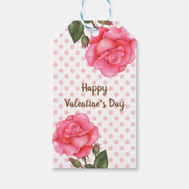 Rosa Rose Polka Dot Valentinstag Geschenkanhänger (Vorderseite)