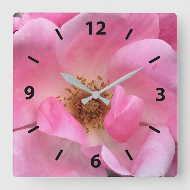 Rosa Rose Quadratische Wanduhr (Vorderseite)