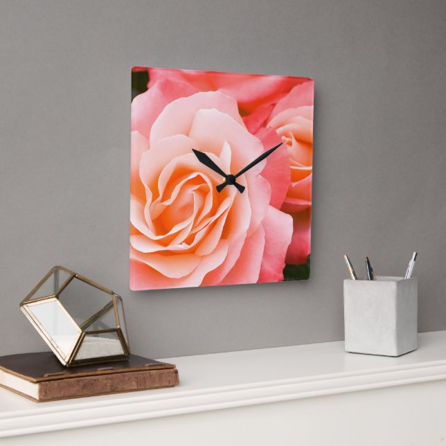 Rosa Rose Quadratische Wanduhr (Büro)