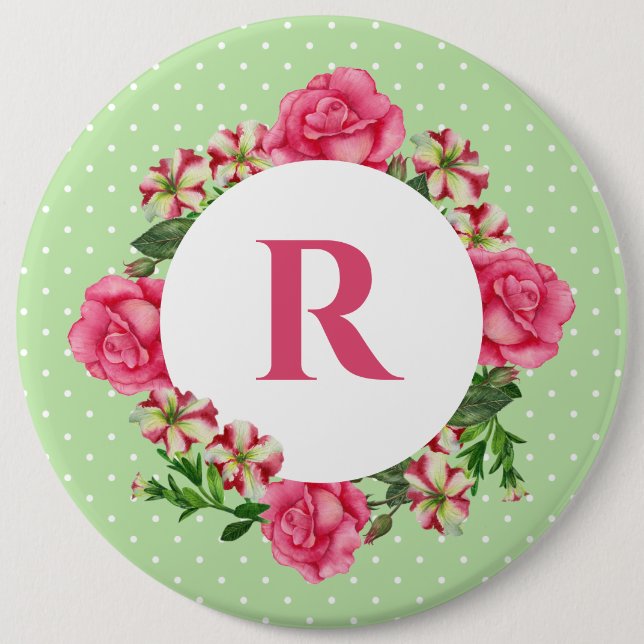 Rosa Rose Red Petunia Polka Dots Button (Vorderseite)