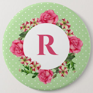 Rosa Rose Red Petunia Polka Dots Button