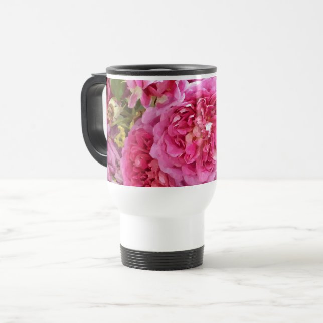 Rosa Rose Reisebecher (Vorderseite Links)