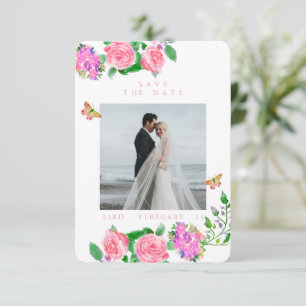 Rosa Rose Ribbon Monogram Foto Wedding Save The Date