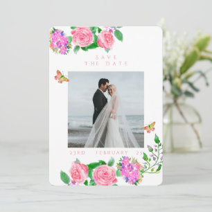 Rosa Rose Ribbon Monogram Foto Wedding Save The Date
