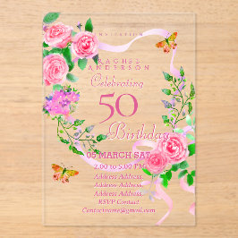 Rosa Rose Ribbon zum Geburtstag Einladung