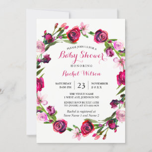 Rosa Rose Romantische Blumen-Baby-Dusche laden ein Einladung