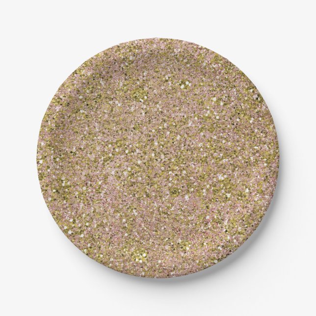 Rosa Rose Rosa und Gold Glam Glitzer Party Sparkon Pappteller (Vorderseite)