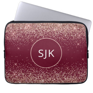 Rosa Rose Rose Glitzer Monogram Laptopschutzhülle
