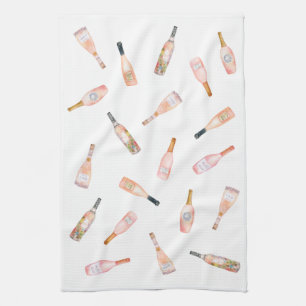 Rosa Rosé-Rose Weinflasche Aquarellbild Geschirrtuch