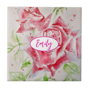 Rosa Rose Rosen Wasserfarbe Blume Florale Kunst Fliese