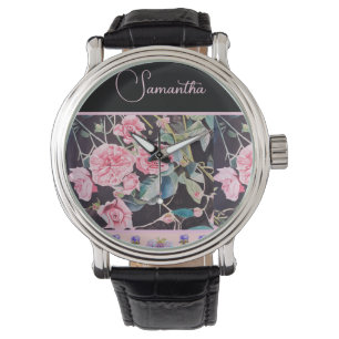 Rosa Rose Rosen Wasserfarbe Vintage Anpassbar Armbanduhr