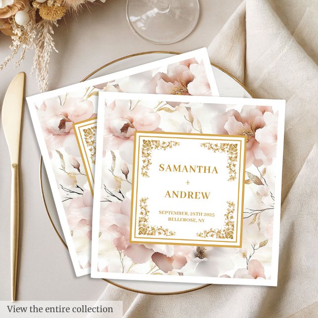 Rosa Rose Rosenblütenblätter Serviette (Romantic blush ivory boho floral paper napkins)