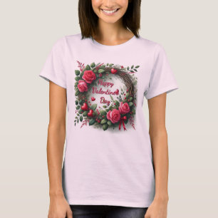 Rosa Rose Rotes Herz Valentinstag T-Shirt
