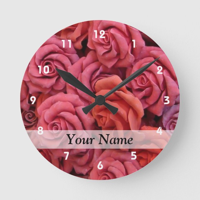 Rosa Rose Runde Wanduhr (Vorderseite)