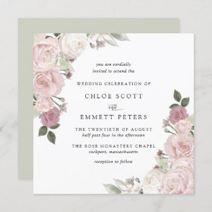 Rosa Rose Rustikale Blumenzitterung Einladung