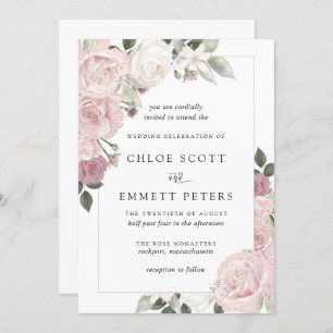 Rosa Rose Rustikale Blumenzitterung Einladung