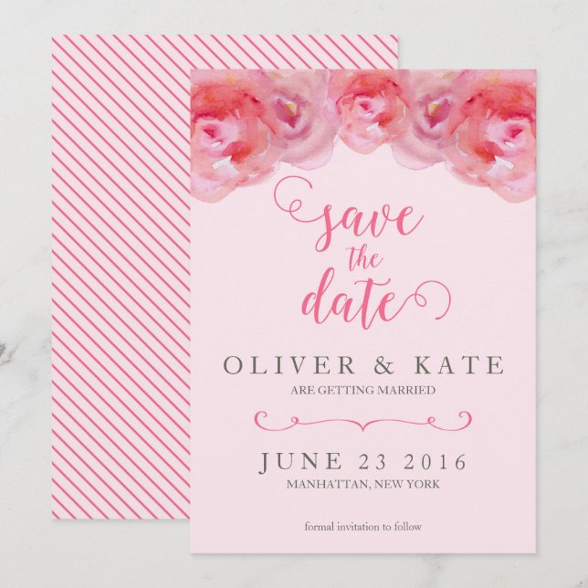 Rosa Rose Save the Date Einladung (Vorne/Hinten)