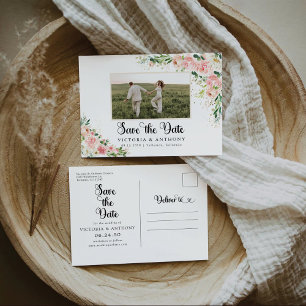 Rosa Rose Save the Date mit Foto Postkarte