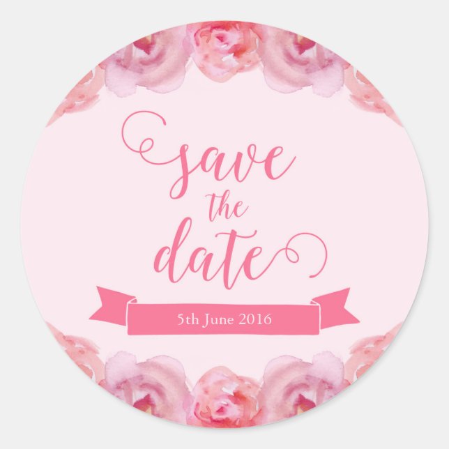 Rosa Rose Save the Date Runder Aufkleber (Vorderseite)