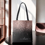 Rosa Rose Schwarzer Glitzer Monogram Name<br><div class="desc">Schwarze,  rosa Rose Gold und Rosa Rosa Imitate sparkle und Glitzer Elegant Monogram Book Bag. Diese Büchertasche kann auf Ihren Vor- und Vornamen angepasst werden und als Geschenk für Weihnachten,  Geburtstag,  Brautparty oder Hochzeit.</div>