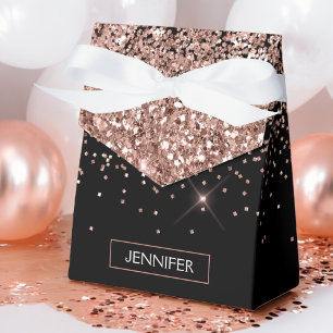 Rosa Rose Schwarzer Glitzer Monogram Name Geschenkschachtel