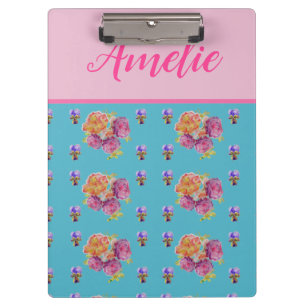 Rosa Rose Shabby Chic Aquamarin Aqua Blume Klemmbrett