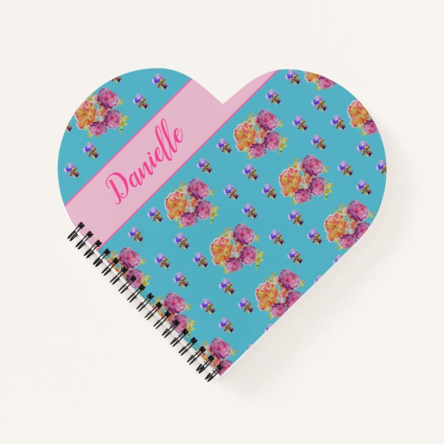 Rosa Rose Shabby Chic Aquamarin Aqua Blume Notizbuch (Vorderseite)