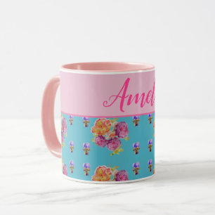 Rosa Rose Shabby Chic Aquamarin Aqua Blume Tasse