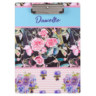 Rosa Rose Shabby Chic Wasserfarben-Rosen Rosa Blau Klemmbrett