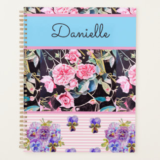 Rosa Rose Shabby Chic Wasserfarben-Rosen Rosa Blau Planer
