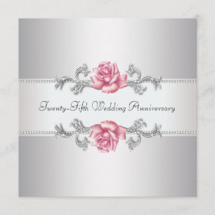 Rosa Rose Silver 25. Hochzeitstag Einladung