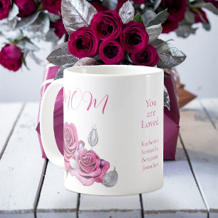 Rosa Rose Silver Blätter "You are Loved" Mama Kaffeetasse
