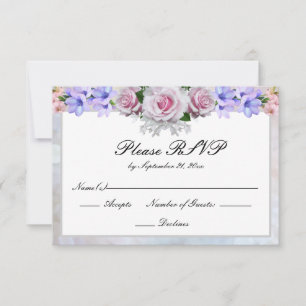 Rosa Rose   Silver Bokeh Wedding RSVP Karte