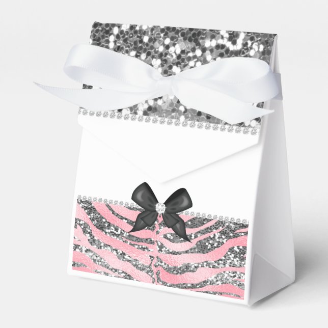 Rosa Rose Silver Glitzer & Sparkle Gefallen Box Geschenkschachtel (Vorderseite)