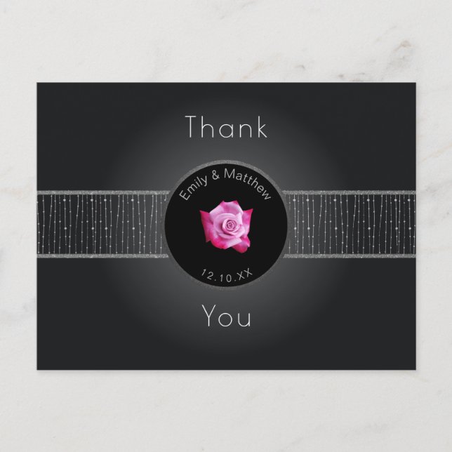 Rosa Rose Silver Glow Band Danke Postcard Postkarte (Vorderseite)
