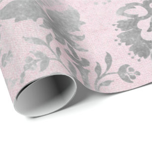 Rosa Rose Silver Grau Hütte Grung Damask Geschenkpapier
