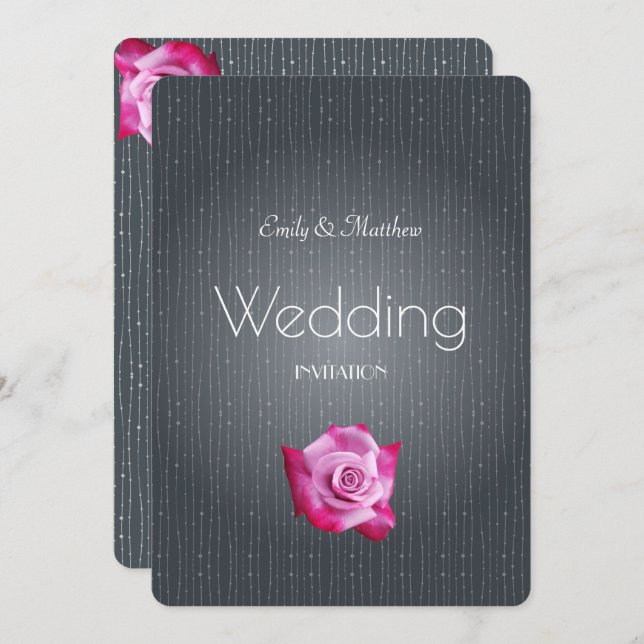 Rosa Rose Silver Gray Textured Wedding Einladung (Vorne/Hinten)