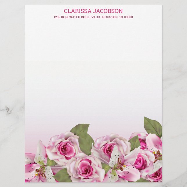 Rosa Rose Tiger Lily Briefbogen (Vorderseite)