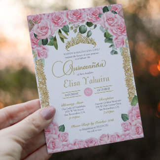 Rosa Rose und dekorative Gold Elegante Königin Einladung