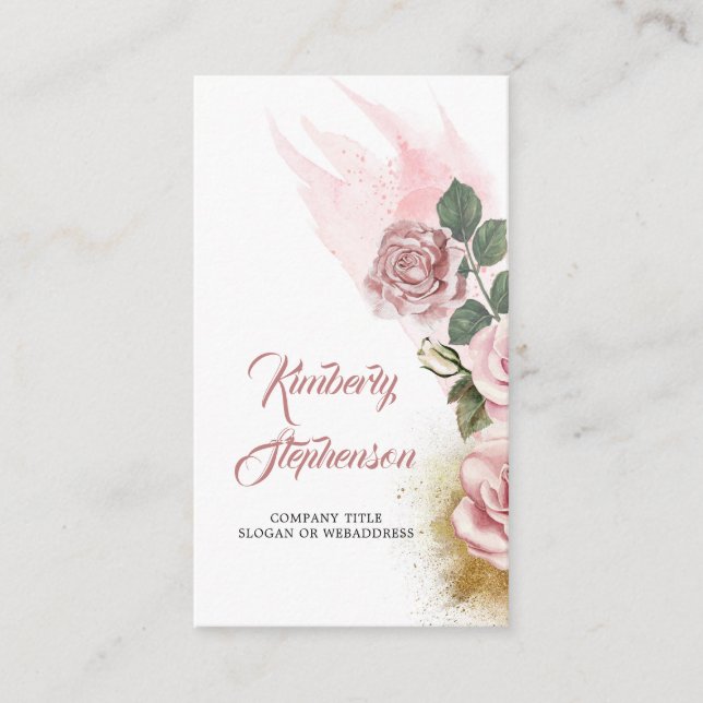 Rosa Rose und Gold Glitzer Vintag Elegant Visitenkarte (Vorderseite)