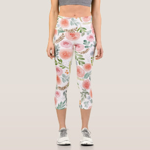Rosa Rose und Grüne Blätter  Capri Leggings