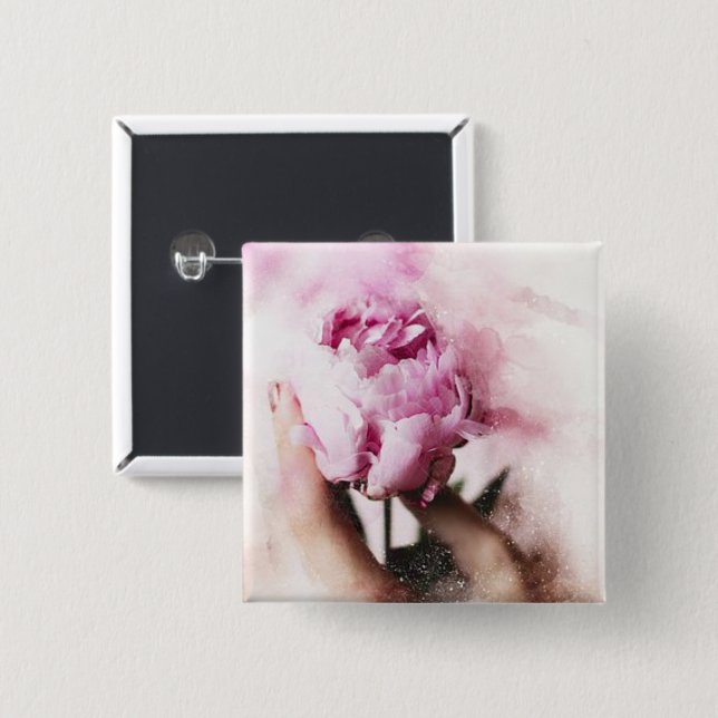 Rosa Rose und Hand Button (Vorne & Hinten)