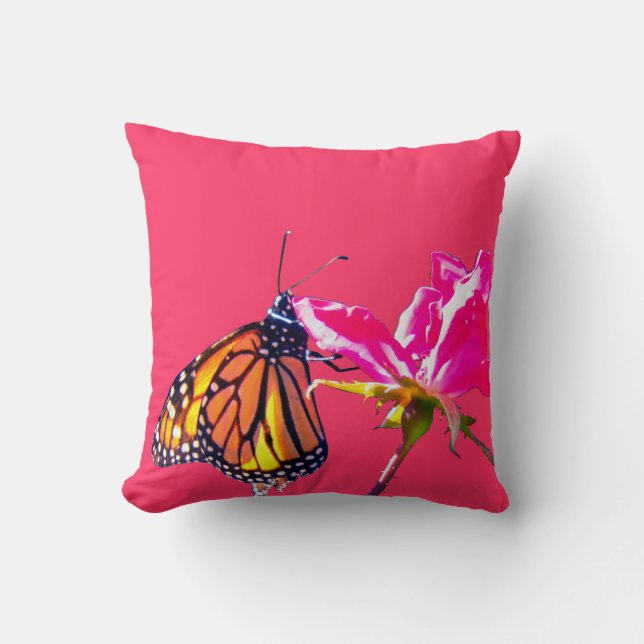 Rosa Rose und Monarch Butterfly Kissen (Vorderseite)