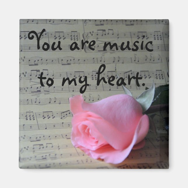Rosa Rose und Musik "You Are Music to My Heart" Magnet (Vorne)