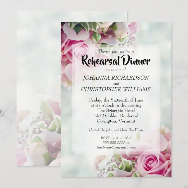 Rosa Rose und Peony Wedding Probe Dinner Einladung (Vorne/Hinten)